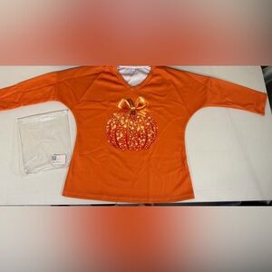 Women's Fall Orange  Pumpkin Print Crewneck Sweatshirt Size Small Autumn NIB